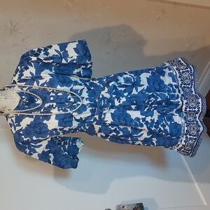 Joie Blue and White Puff Sleeve Sundress Size 12